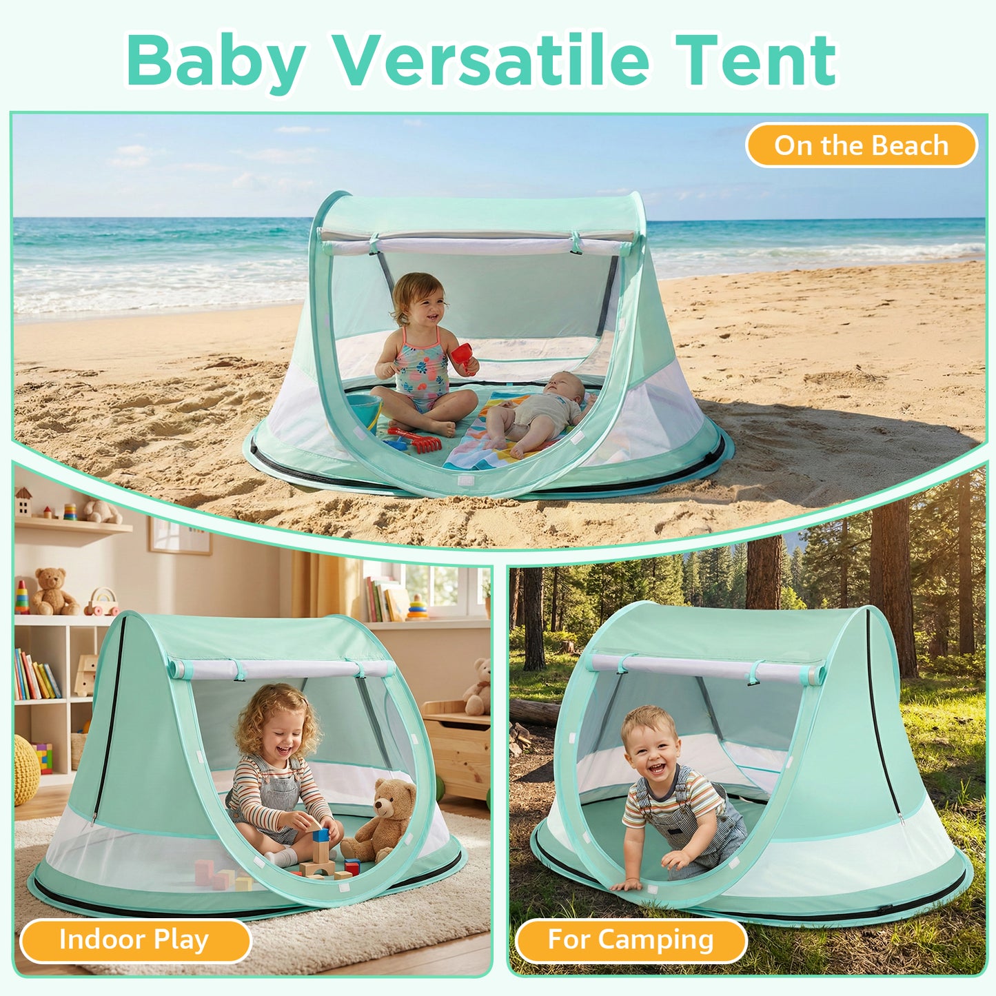 Baby Beach Tent, Pop Up Beach Tent Sun Shade for Beach, UPF 50+ UV Protection Sun Shelters for Infants with Carry Bag for Outdoor Travel, Camping