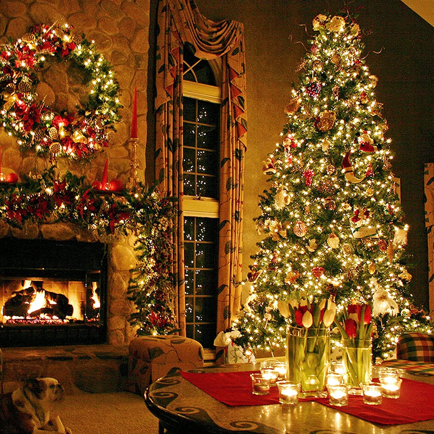 Techip 300LED Christmas String Lights Outdoor Indoor Blue Christmas Decorative Lights Waterproof Expandable Wire Lights Plug in Christmas Tree Lights for Wedding Patio