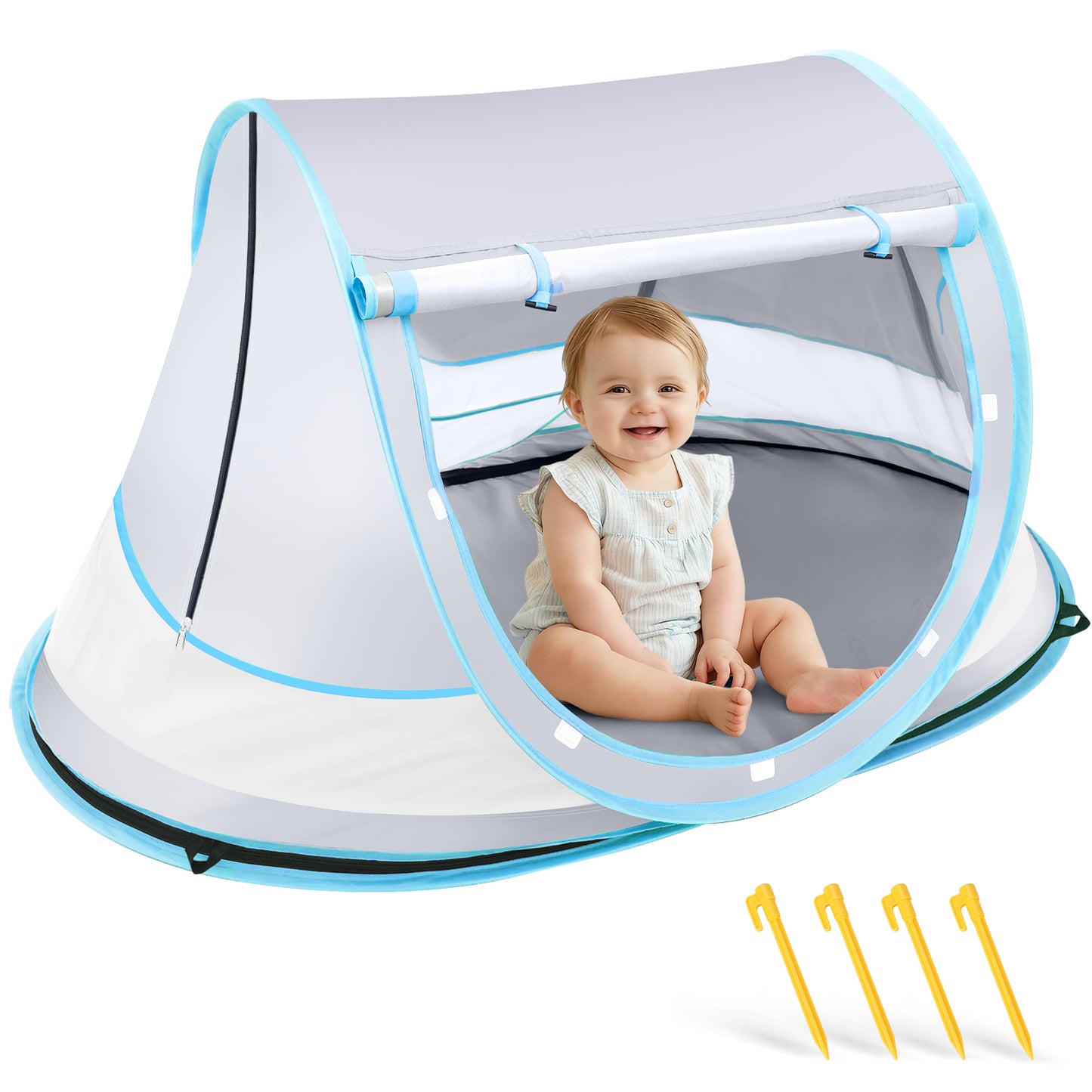 Baby Beach Tent, Pop Up Beach Tent Sun Shade for Beach, UPF 50+ UV Protection Sun Shelters for Infants with Carry Bag for Outdoor Travel, Camping