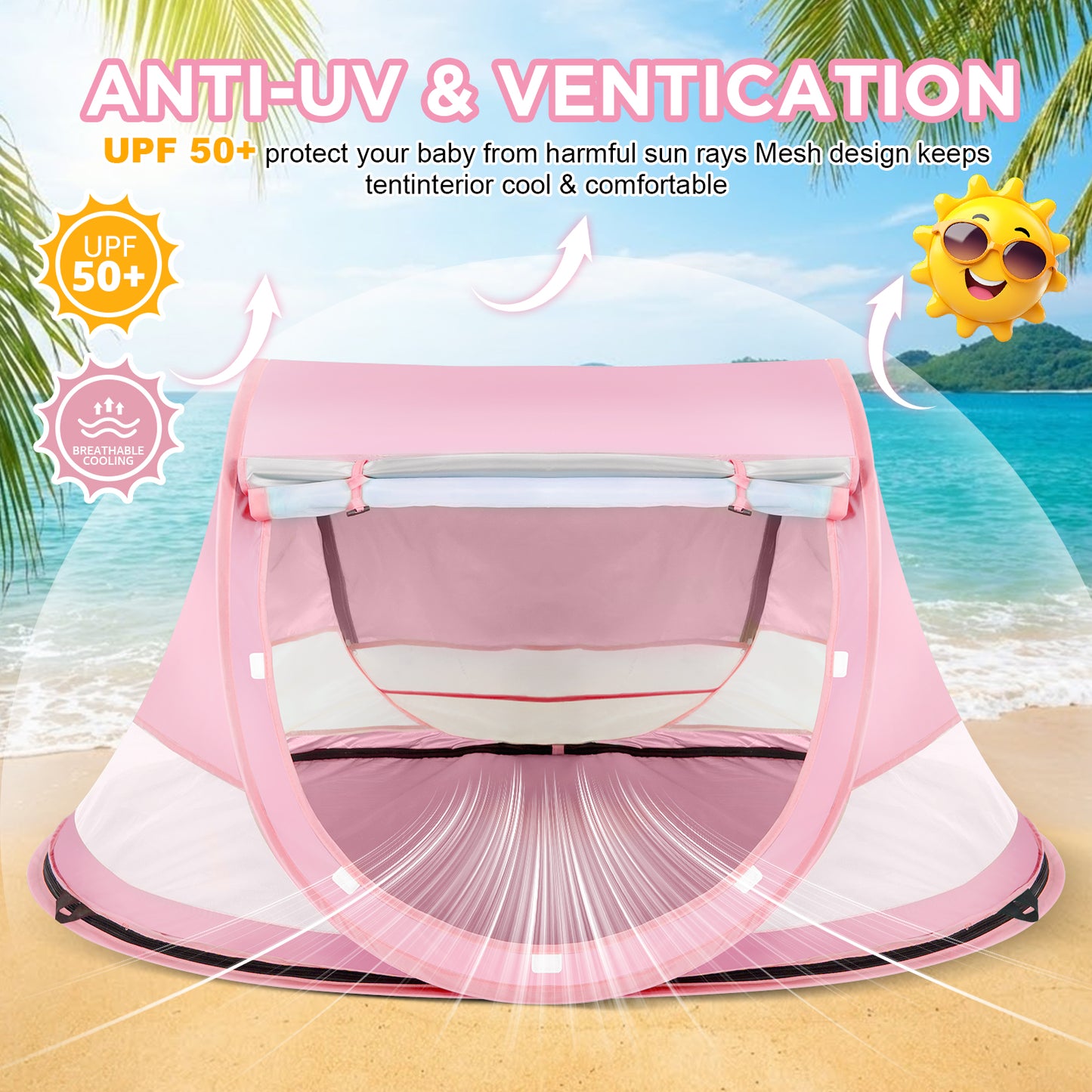 Baby Beach Tent, Pop Up Beach Tent Sun Shade for Beach, UPF 50+ UV Protection Sun Shelters for Infants with Carry Bag for Outdoor Travel, Camping