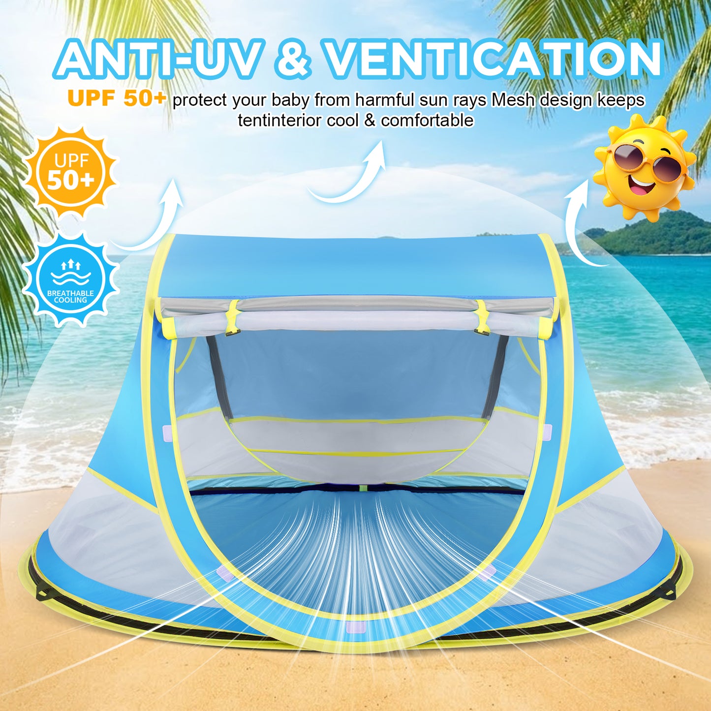 Baby Beach Tent, Pop Up Beach Tent Sun Shade for Beach, UPF 50+ UV Protection Sun Shelters for Infants with Carry Bag for Outdoor Travel, Camping