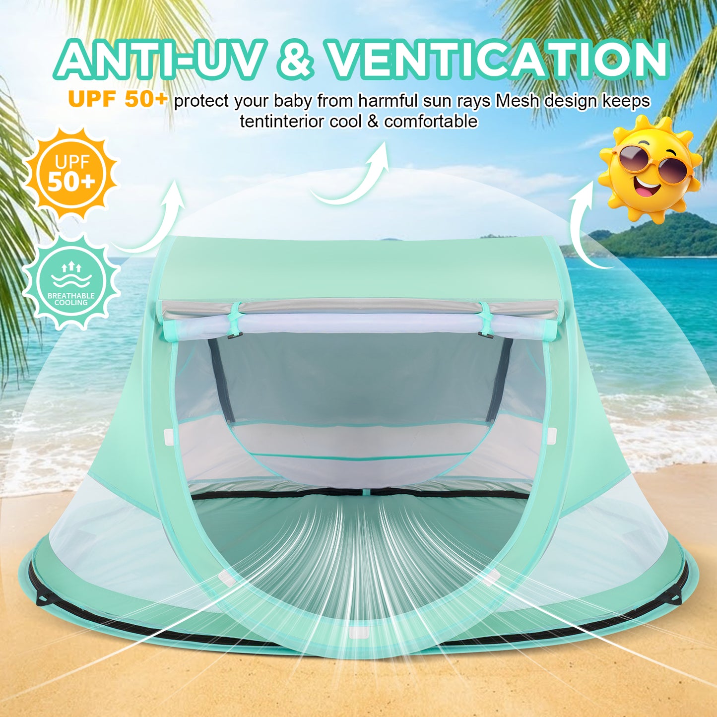 Baby Beach Tent, Pop Up Beach Tent Sun Shade for Beach, UPF 50+ UV Protection Sun Shelters for Infants with Carry Bag for Outdoor Travel, Camping