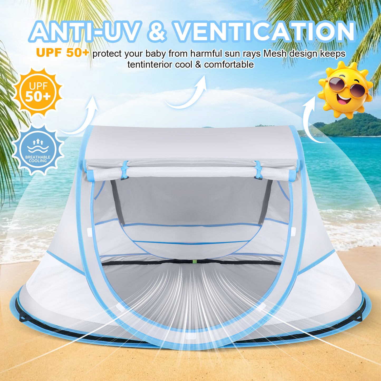 Baby Beach Tent, Pop Up Beach Tent Sun Shade for Beach, UPF 50+ UV Protection Sun Shelters for Infants with Carry Bag for Outdoor Travel, Camping