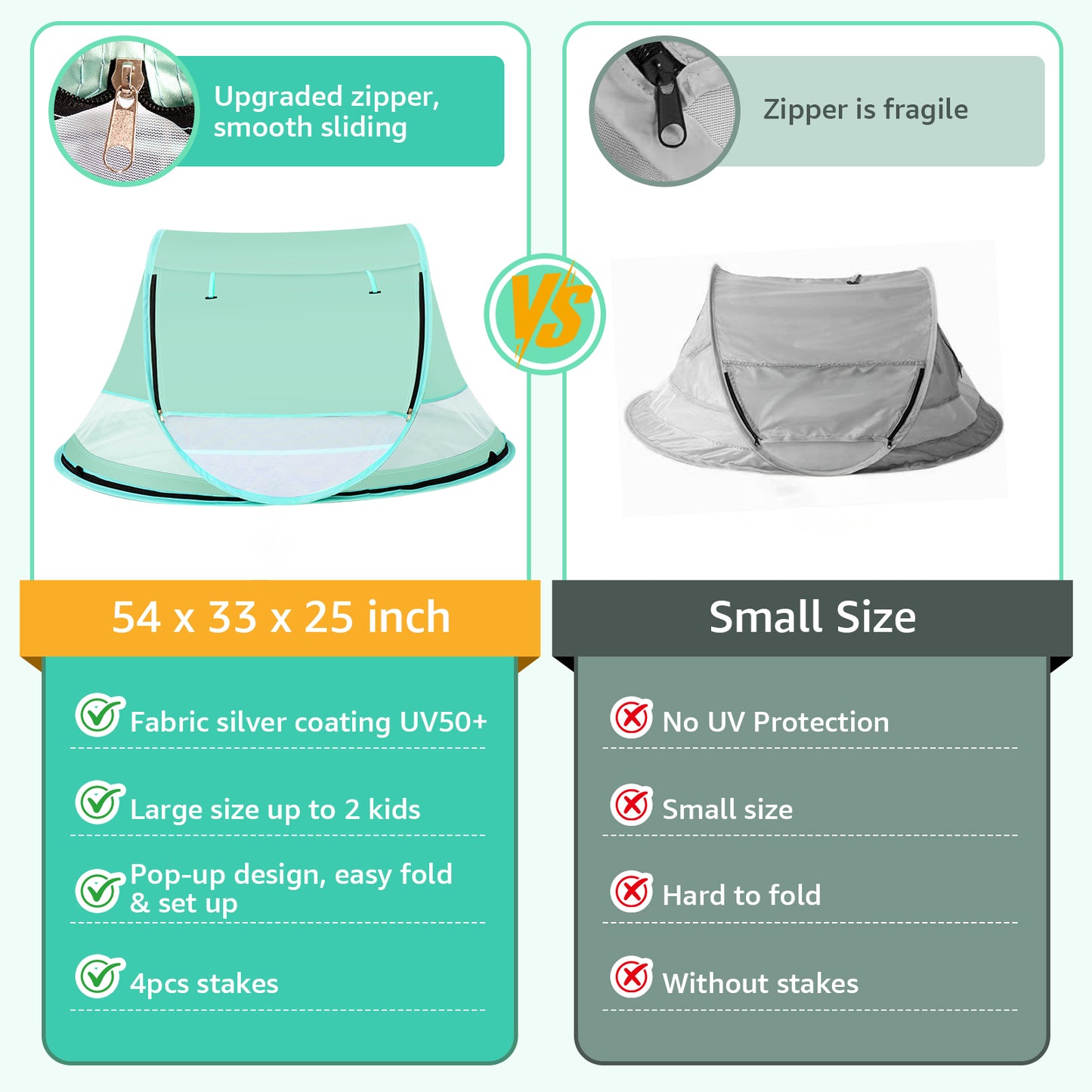 Baby Beach Tent, Pop Up Beach Tent Sun Shade for Beach, UPF 50+ UV Protection Sun Shelters for Infants with Carry Bag for Outdoor Travel, Camping