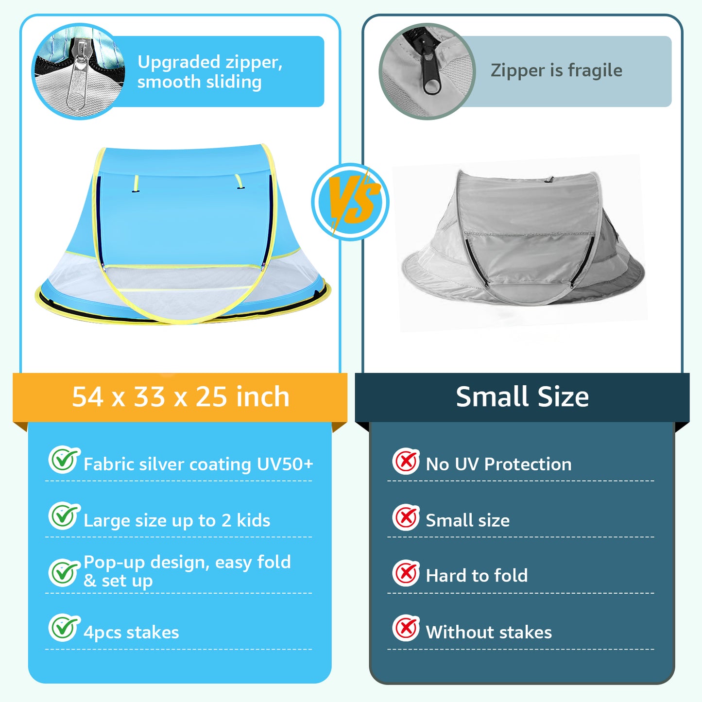 Baby Beach Tent, Pop Up Beach Tent Sun Shade for Beach, UPF 50+ UV Protection Sun Shelters for Infants with Carry Bag for Outdoor Travel, Camping