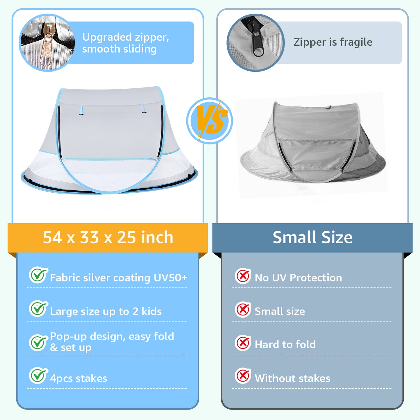 Baby Beach Tent, Pop Up Beach Tent Sun Shade for Beach, UPF 50+ UV Protection Sun Shelters for Infants with Carry Bag for Outdoor Travel, Camping