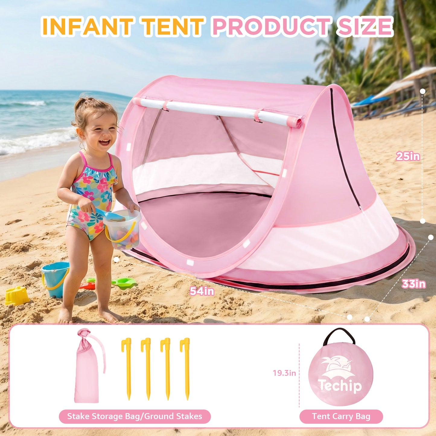 Baby Beach Tent, Pop Up Beach Tent Sun Shade for Beach, UPF 50+ UV Protection Sun Shelters for Infants with Carry Bag for Outdoor Travel, Camping