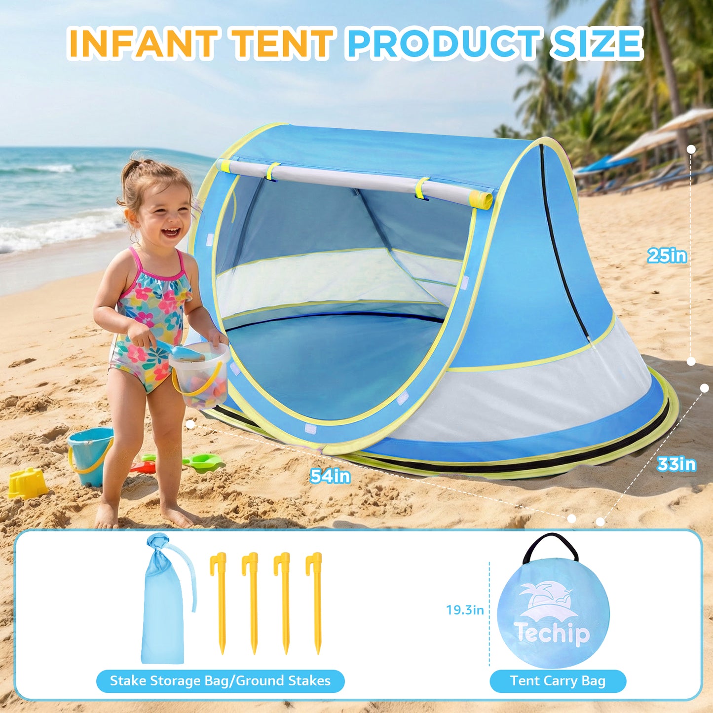 Baby Beach Tent, Pop Up Beach Tent Sun Shade for Beach, UPF 50+ UV Protection Sun Shelters for Infants with Carry Bag for Outdoor Travel, Camping