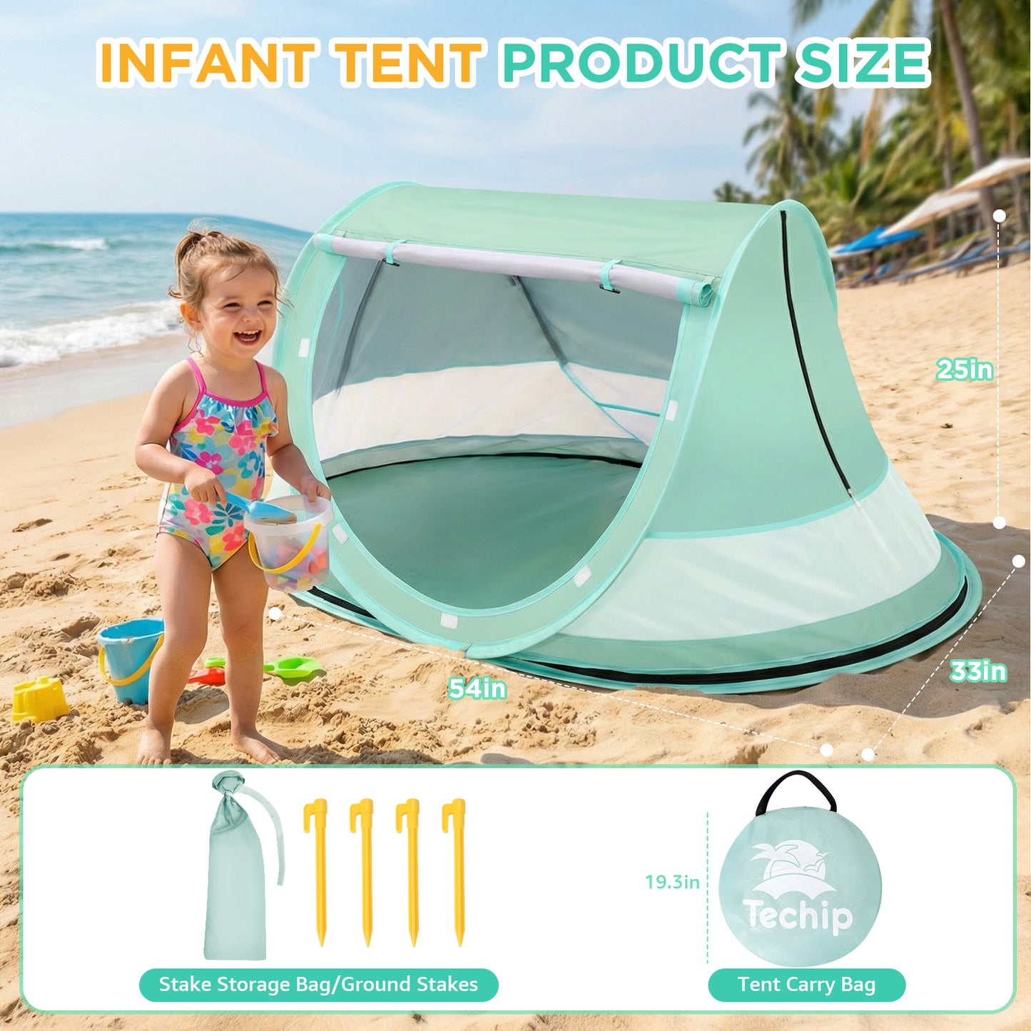 Baby Beach Tent, Pop Up Beach Tent Sun Shade for Beach, UPF 50+ UV Protection Sun Shelters for Infants with Carry Bag for Outdoor Travel, Camping