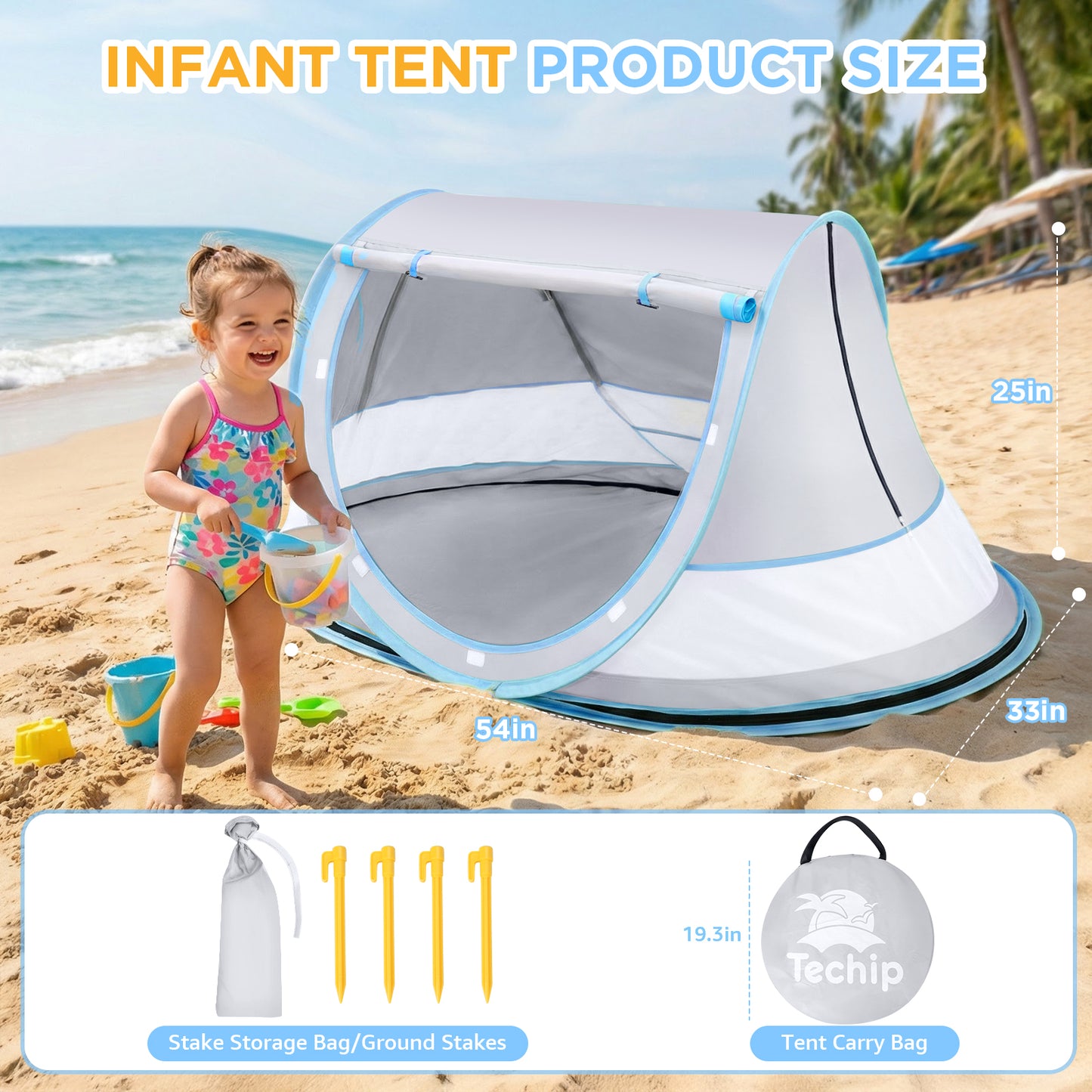 Baby Beach Tent, Pop Up Beach Tent Sun Shade for Beach, UPF 50+ UV Protection Sun Shelters for Infants with Carry Bag for Outdoor Travel, Camping
