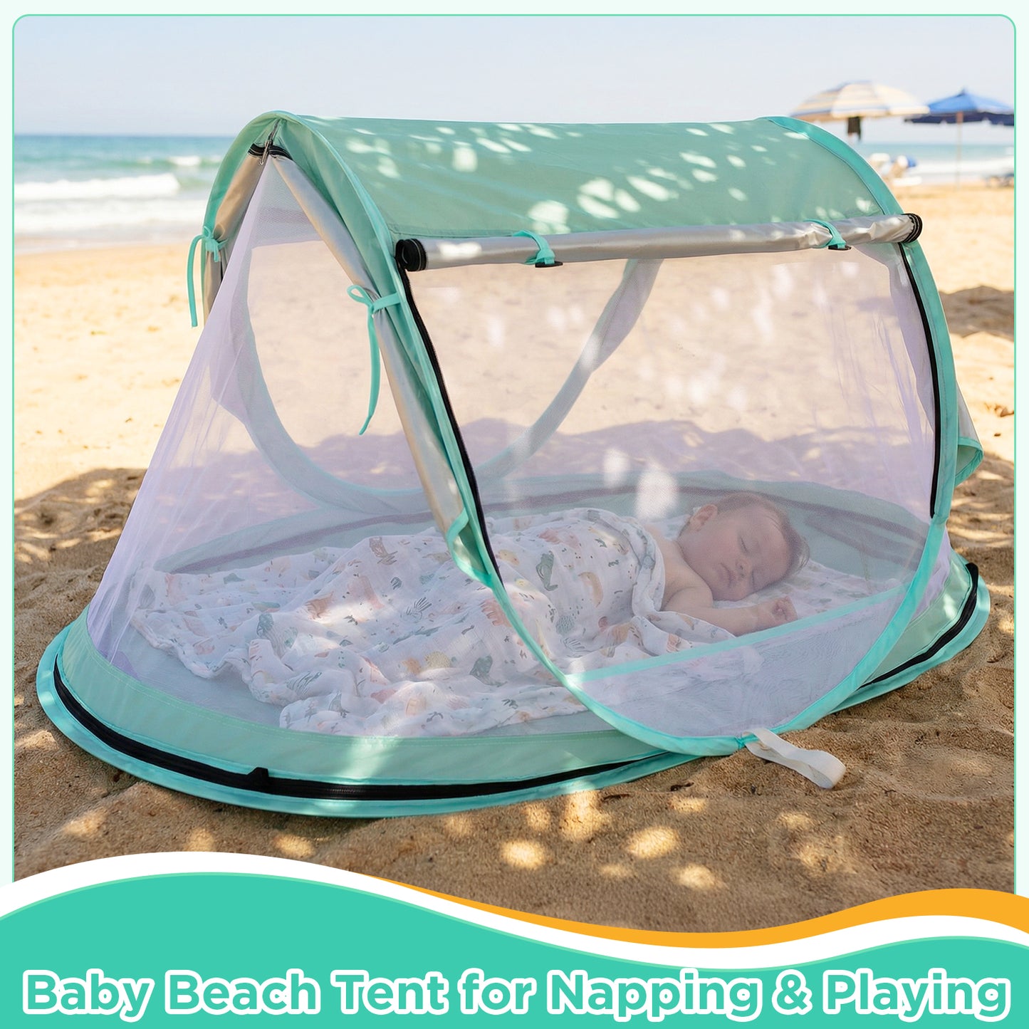 Baby Beach Tent, Pop Up Beach Tent Sun Shade for Beach, UPF 50+ UV Protection Sun Shelters for Infants with Carry Bag for Outdoor Travel, Camping