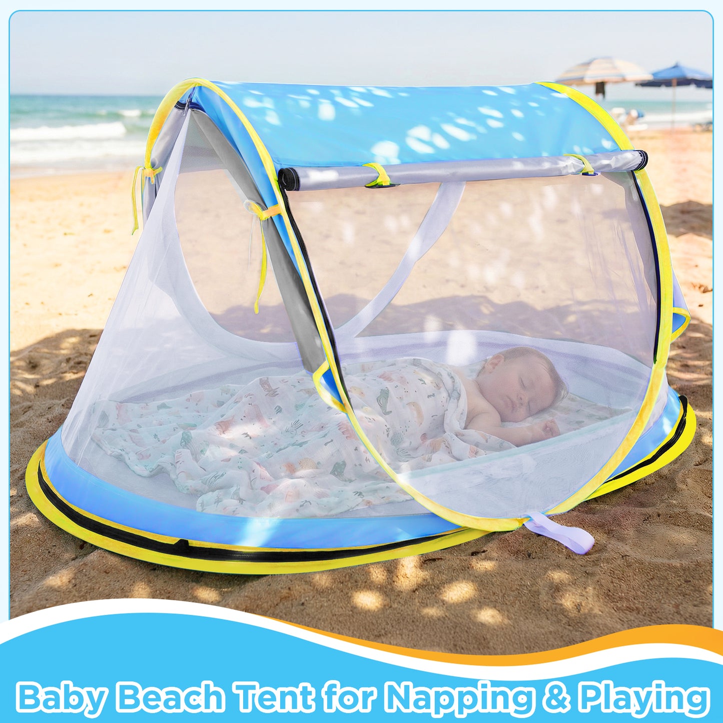 Baby Beach Tent, Pop Up Beach Tent Sun Shade for Beach, UPF 50+ UV Protection Sun Shelters for Infants with Carry Bag for Outdoor Travel, Camping