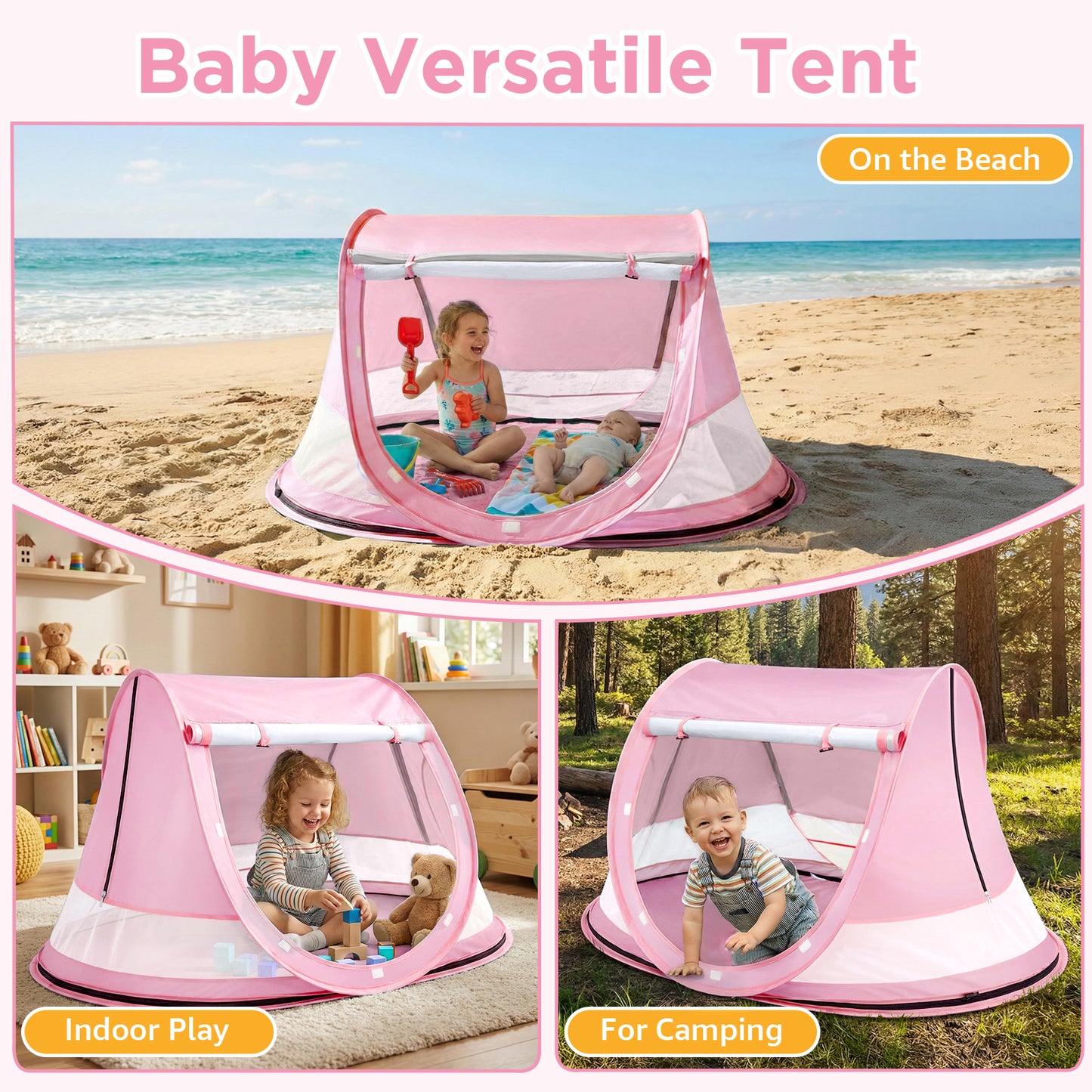 Baby Beach Tent, Pop Up Beach Tent Sun Shade for Beach, UPF 50+ UV Protection Sun Shelters for Infants with Carry Bag for Outdoor Travel, Camping