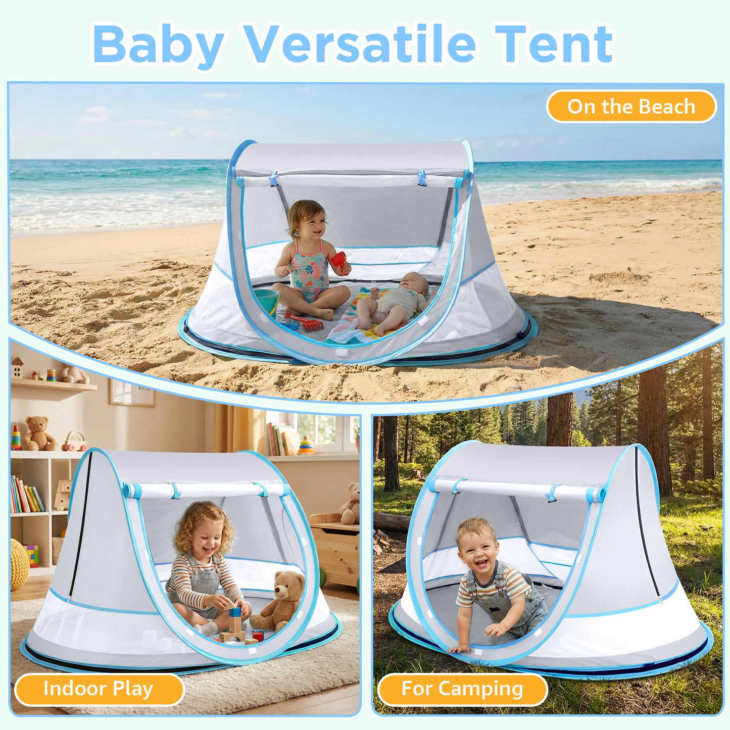 Baby Beach Tent, Pop Up Beach Tent Sun Shade for Beach, UPF 50+ UV Protection Sun Shelters for Infants with Carry Bag for Outdoor Travel, Camping