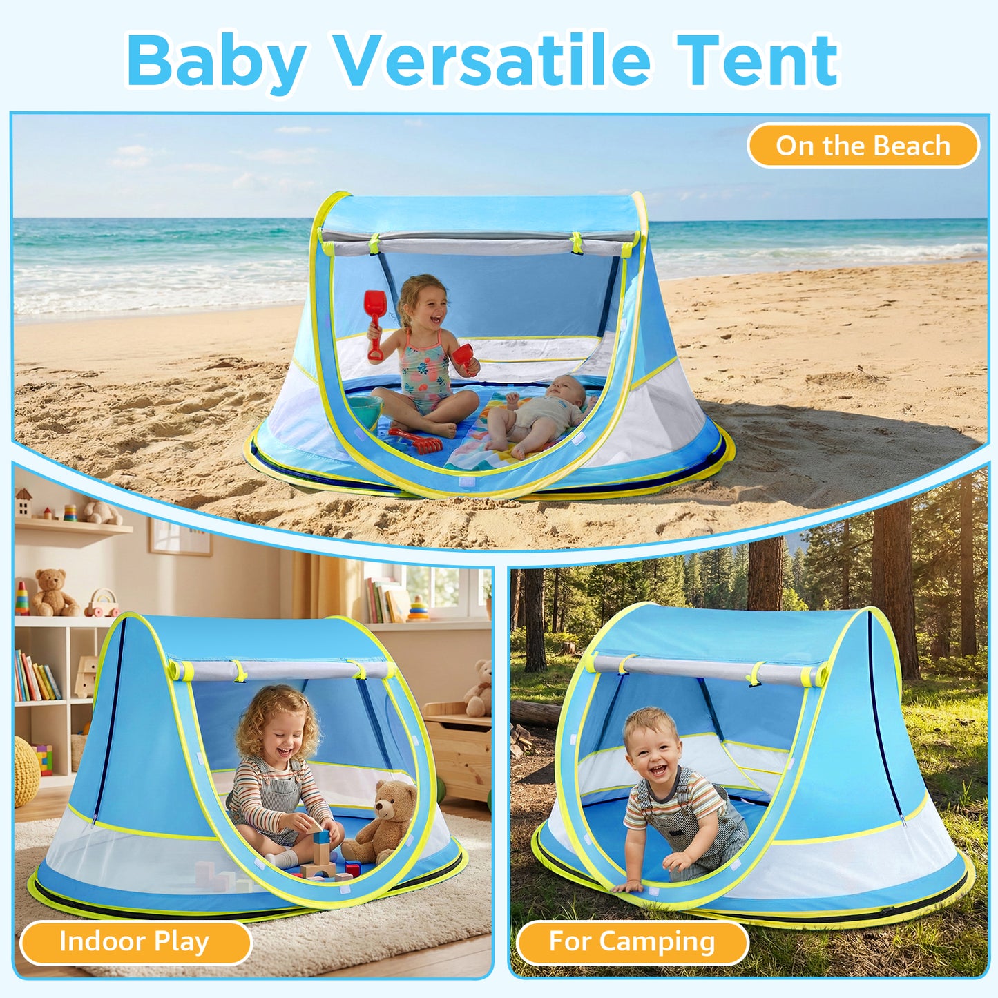 Baby Beach Tent, Pop Up Beach Tent Sun Shade for Beach, UPF 50+ UV Protection Sun Shelters for Infants with Carry Bag for Outdoor Travel, Camping