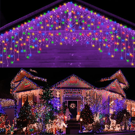 400 LED Icicle Christmas Lights Outdoor, 33 ft 8 Modes Curtain Fairy String Light with Memory Function, Waterproof Clear LED String Light Hanging Decoration for Indoor Outdoor Halloween.