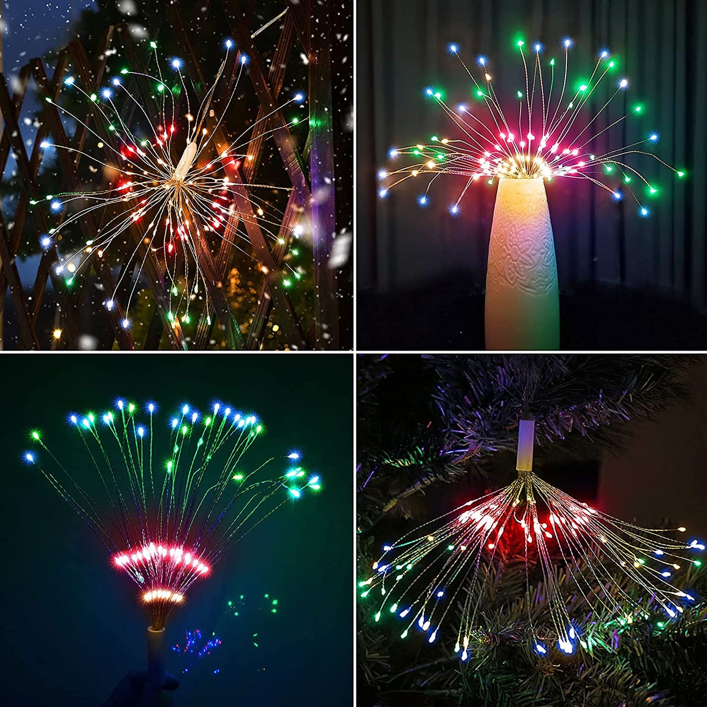 4Pack Starburst Lights 220LED Christmas Lights Copper Wire Battery Operated Hanging Sphere Lights 8Modes Remote Waterproof Stars Fairy String Lights for Wedding Christmas Decorations Warm White